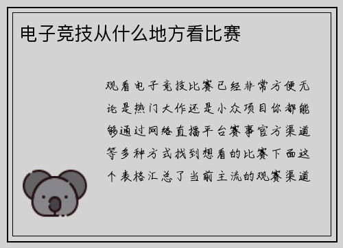 电子竞技从什么地方看比赛